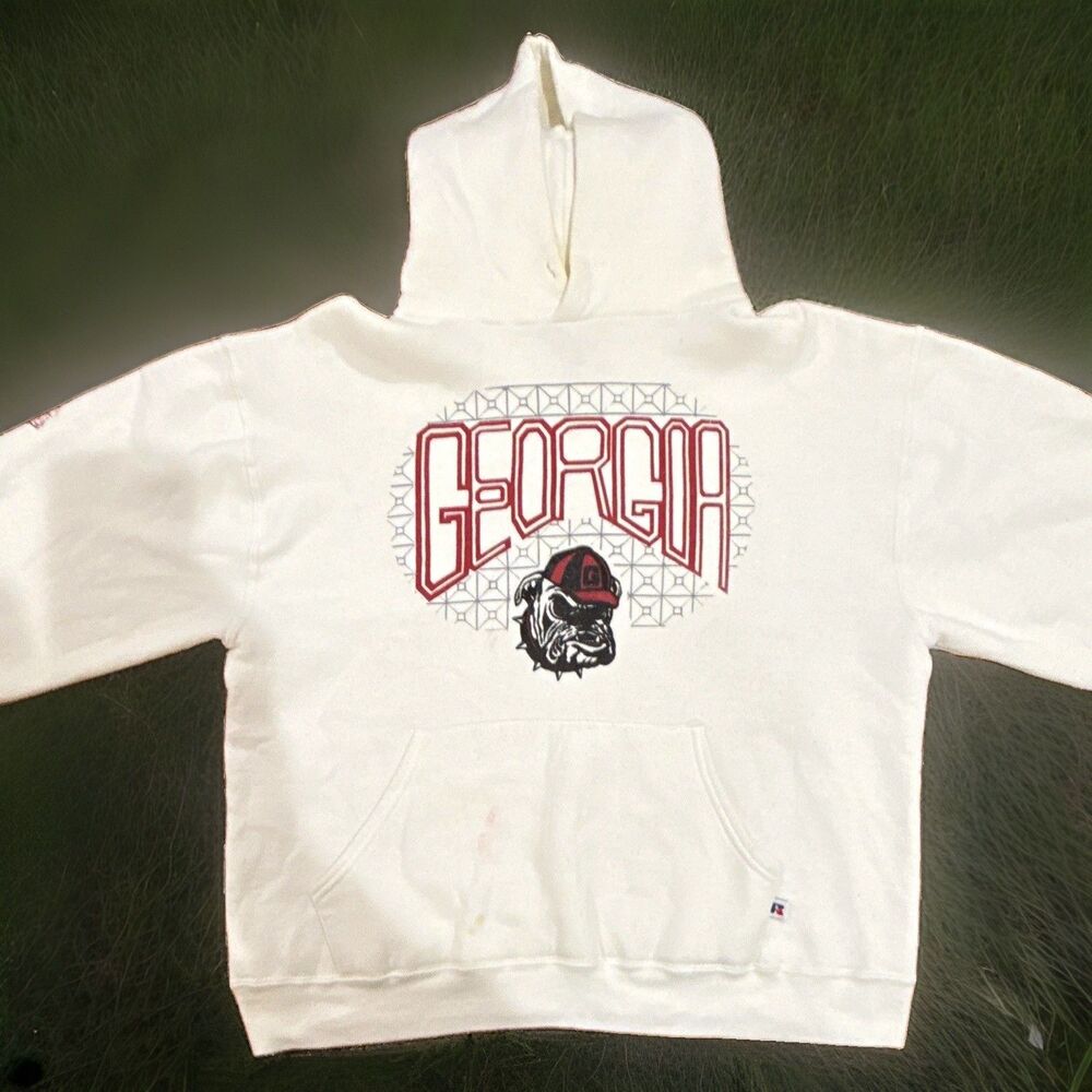 Georgia Bulldogs Pullover Hoodie Sweatshirt White Size M/L* Poor Condition